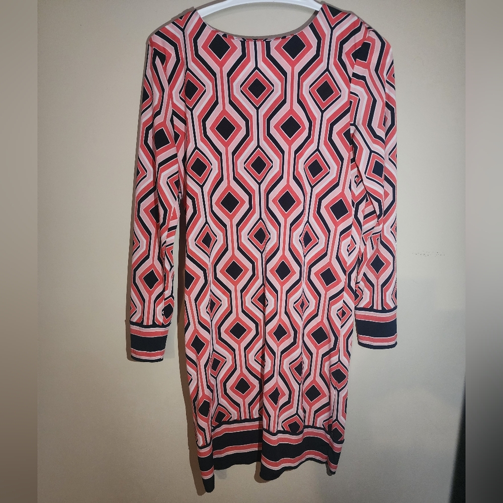 Michael Kors Geometric PrintedJersey Dress Blue/Red/Salmon/ Xs